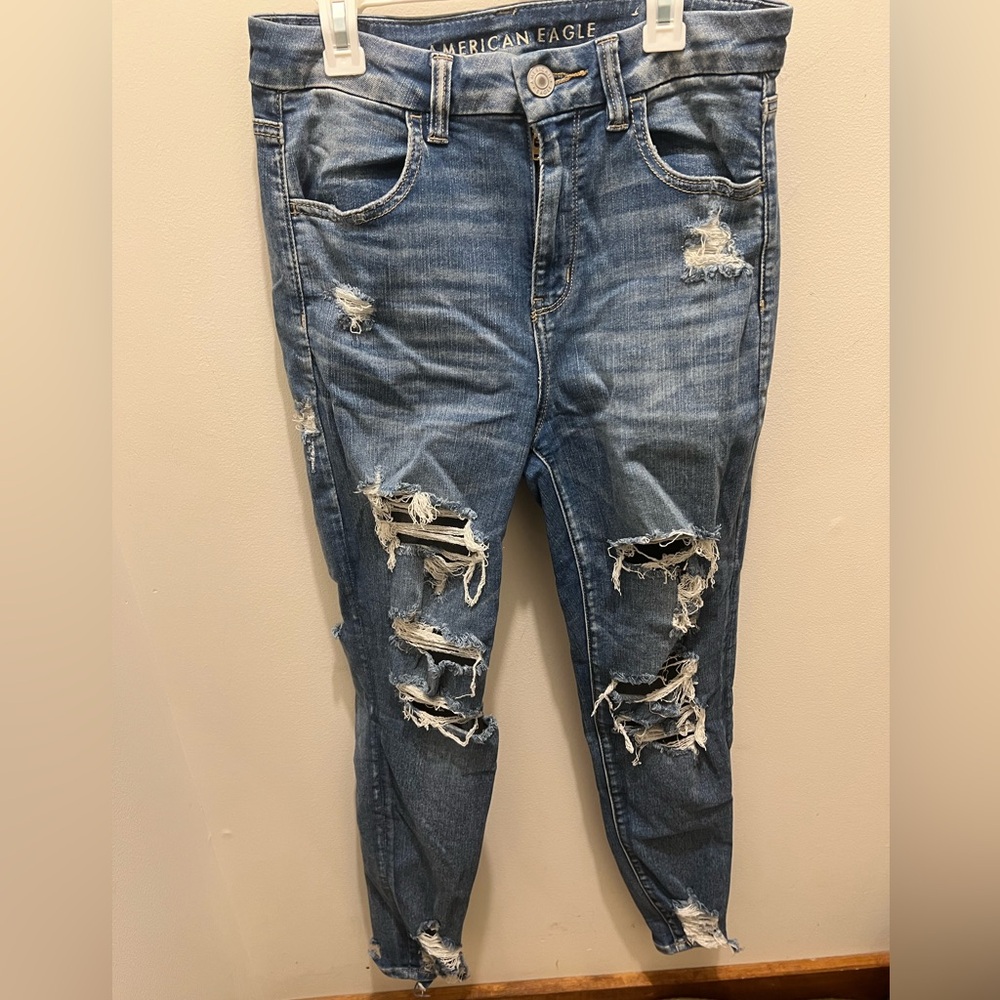 American Eagle Outfitters Classic Blue Denim Distressed Skinny Jeans